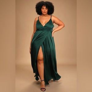 LULU’S: Ode To Love Emerald Green Satin Maxi Dress